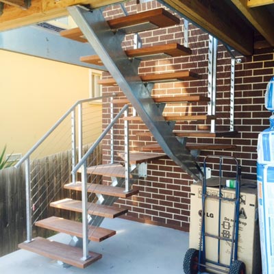External steel stair with timber treads